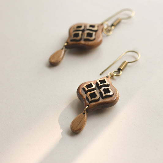 Wooden Earrings Inspired by Indian Jali Work - Embrace Indian Heritage