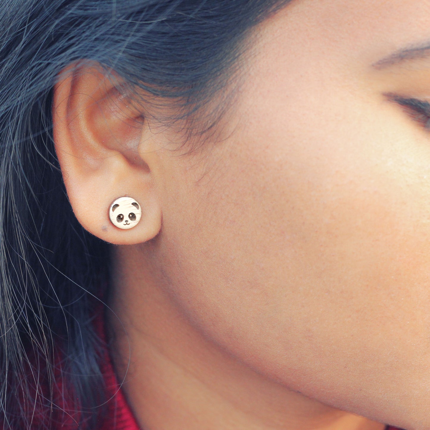 Express Your Playful Side: Wooden Panda Ear Stud for Girls & Women – Cute and Stylish