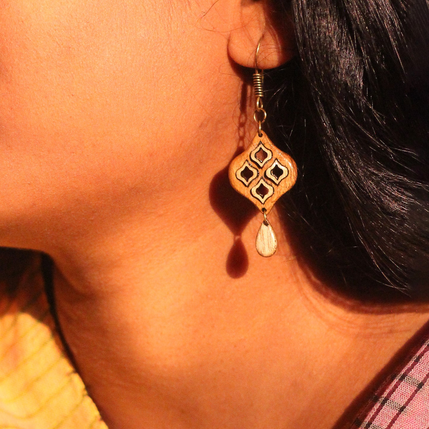 Wooden Earrings Inspired by Indian Jali Work - Embrace Indian Heritage