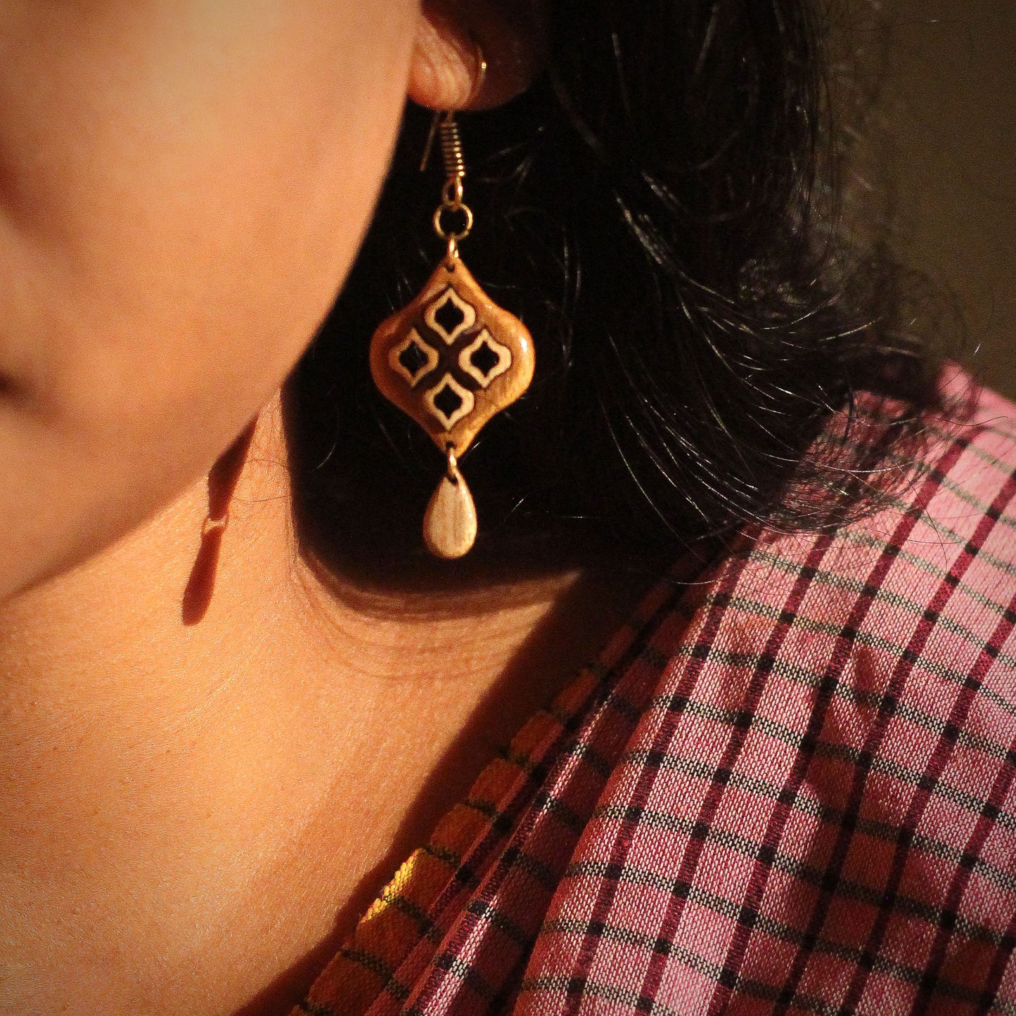 Wooden Earrings Inspired by Indian Jali Work - Embrace Indian Heritage