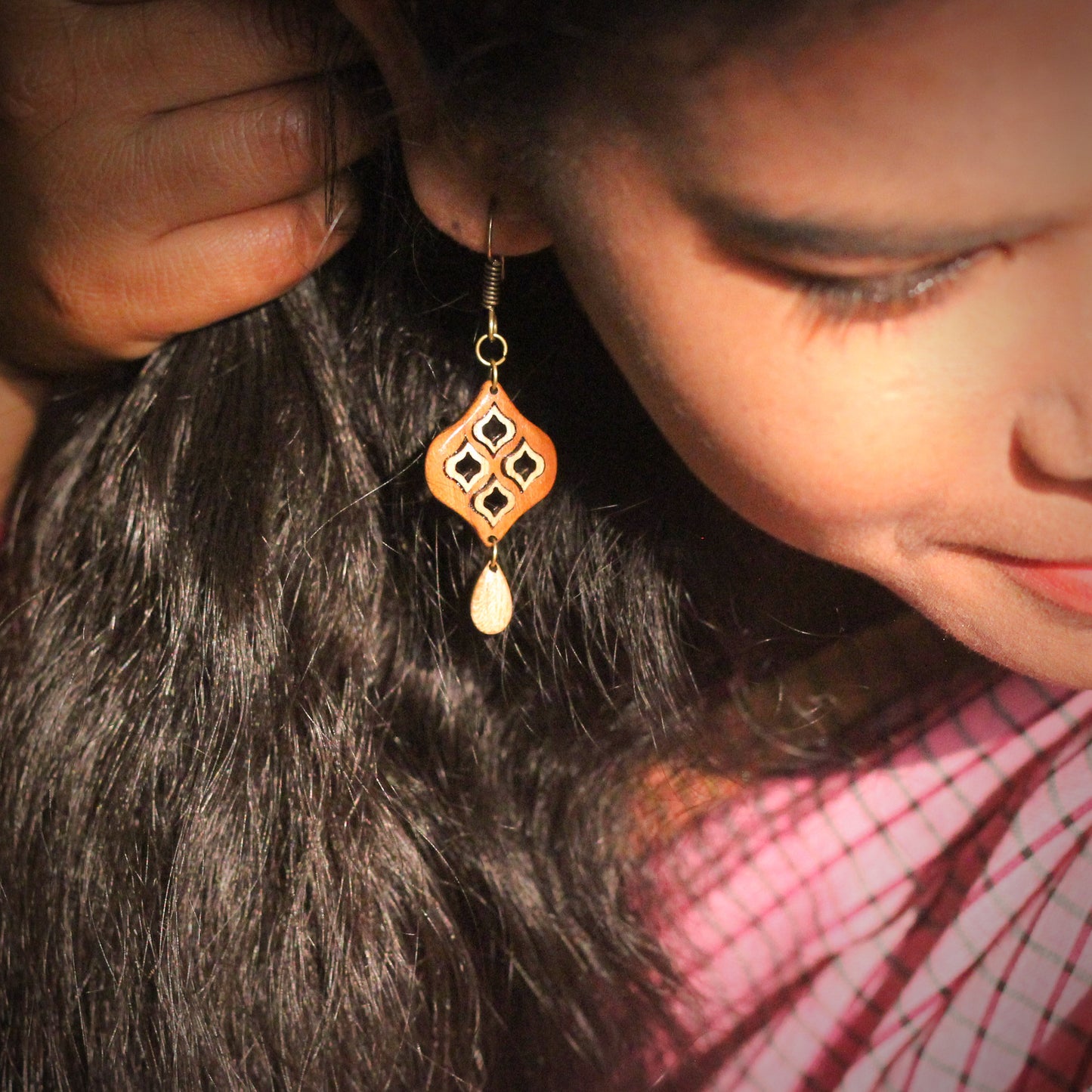 Wooden Earrings Inspired by Indian Jali Work - Embrace Indian Heritage