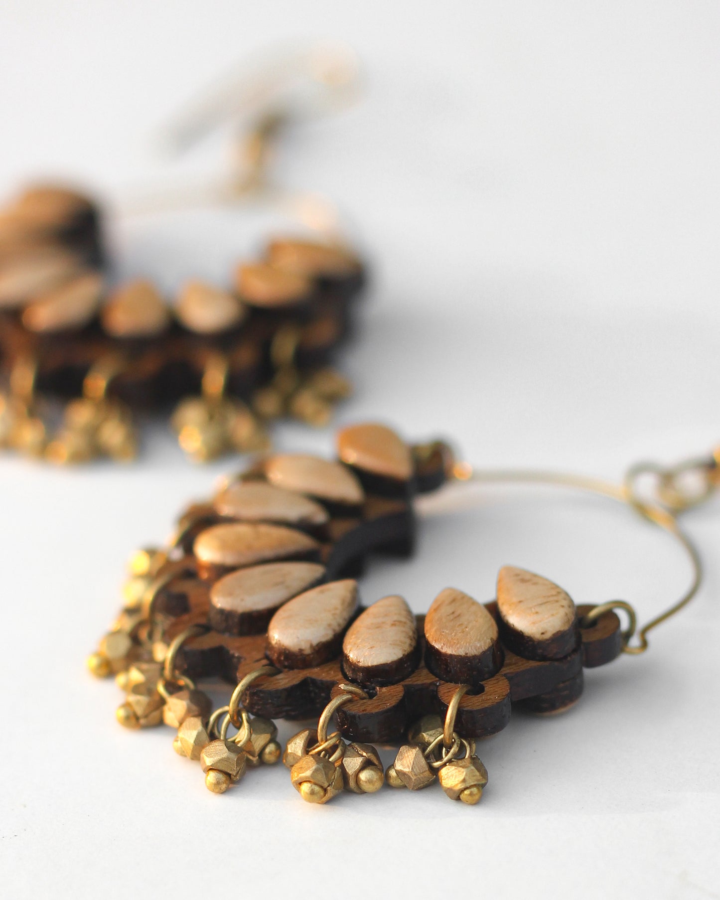 Wooden Chandbali Earrings with Dhokra Brass Beads: Timeless Elegance