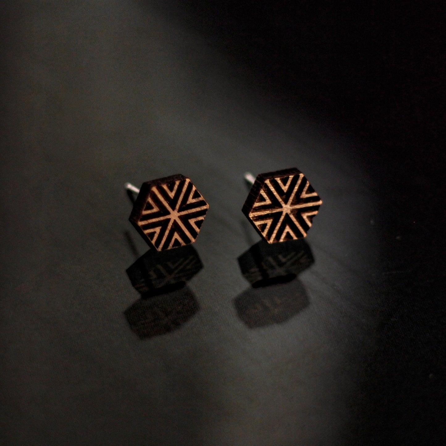 Eco-Wood Hexagon shaped Studs - Sustainable Earrings with Detailed Craftsmanship