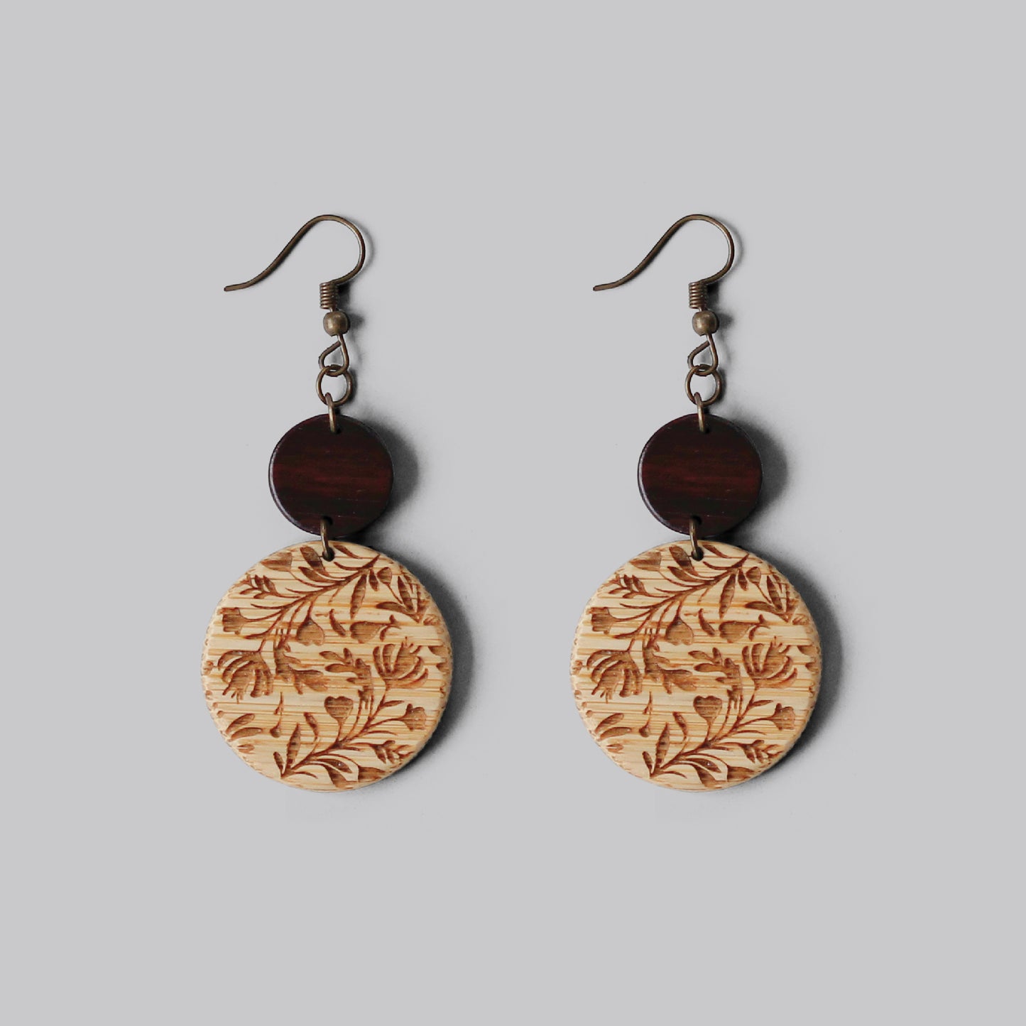 Bamboo Floral Engraved Earrings - Eco-Friendly Jewelry for a Natural and Elegant Look