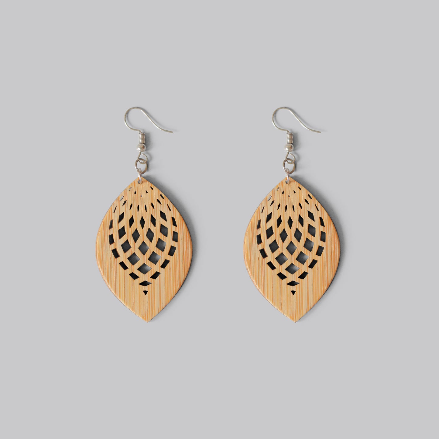 Leaf Shaped Jali Design Bamboo Earrings - Eco-Conscious and Earth-Friendly Jewelry