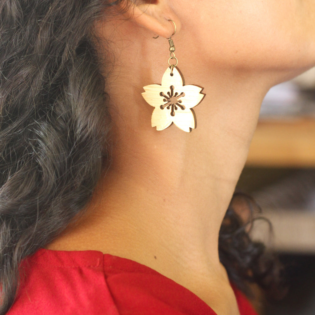 Bamboo Sakura Blossom Drop Earrings