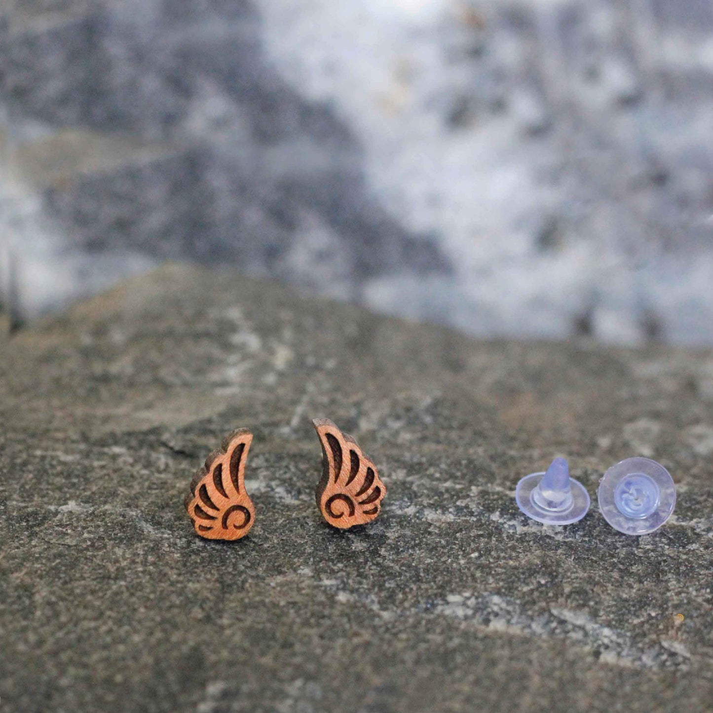 Sustainable Wooden Wings Shaped Studs - Eco-Friendly Earrings with Ethereal Charm