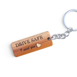 Drive Safe Wooden Keychain