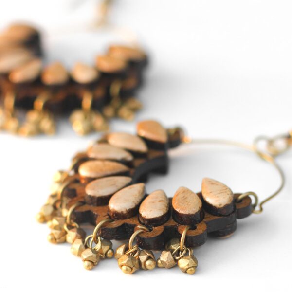Wooden Chandbali Dhokra Brass Beads Earrings - Image 2