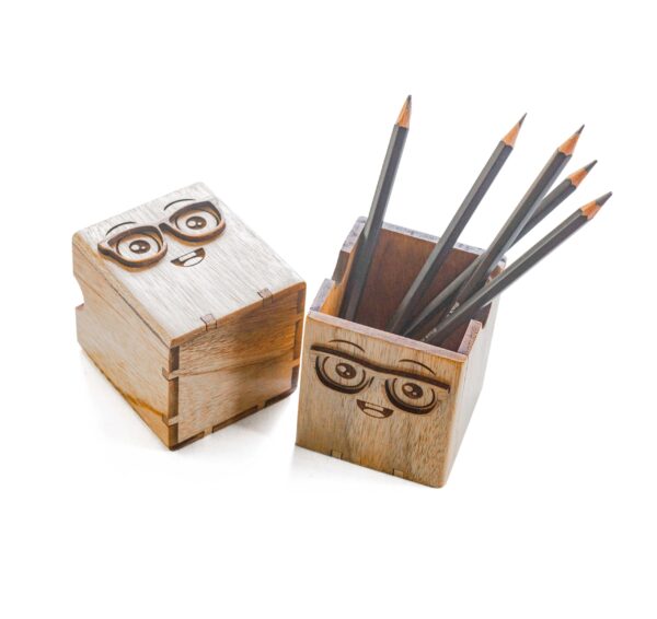 FULKERYA Wooden Penstand, Birthday Gift for Kids with Funny Face Penstand, Eco-conscious & Handcrafted Bday Gift - Image 2