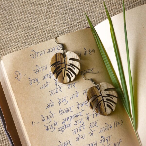 Wooden Monstera Earrings for Girls & Women - Image 3
