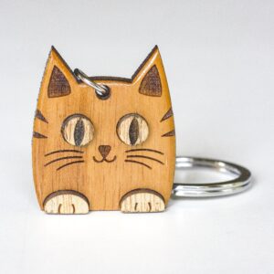 Wooden Cat Keychain