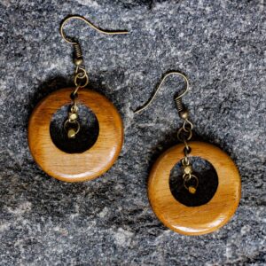 Boho Style Wooden Earrings with Brass Beads