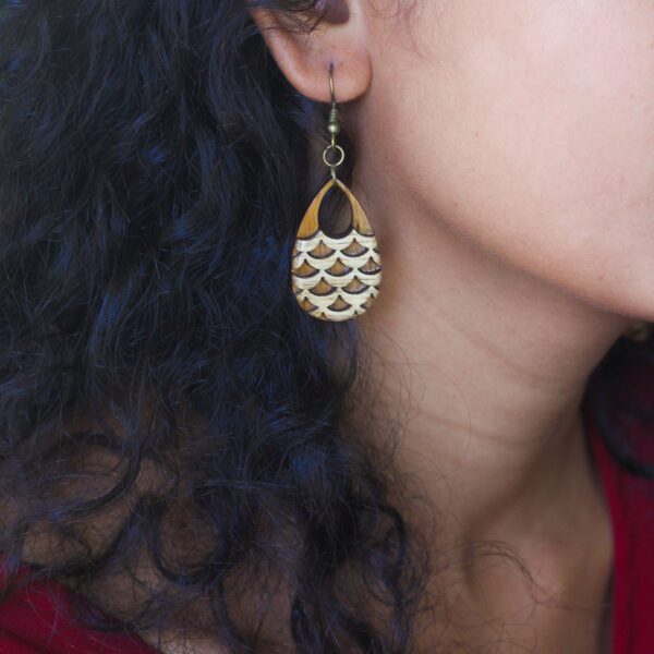 Fish Scale Wooden Earrings - Image 2