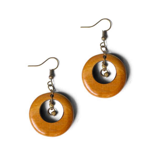 Boho Style Wooden Earrings with Brass Beads - Image 2