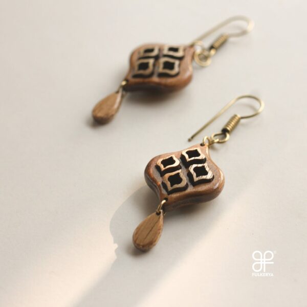Wooden Earrings with Indian Jali Design - Image 2