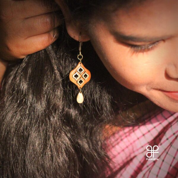 Wooden Earrings with Indian Jali Design - Image 5