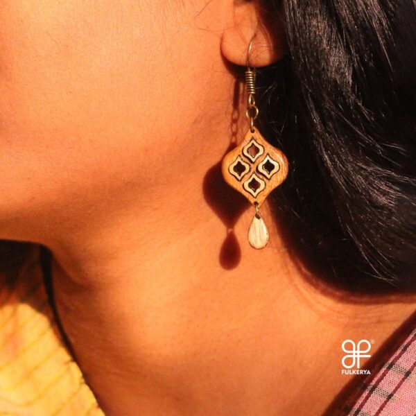 Wooden Earrings with Indian Jali Design - Image 4