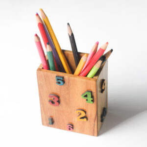 Wooden Pencil Holder with Decorative Numbers, Desktop Organiser for Coloured Pencils, Stationery Storage Box | Perfect for Birday Gifts for Kids, Teens & Adults